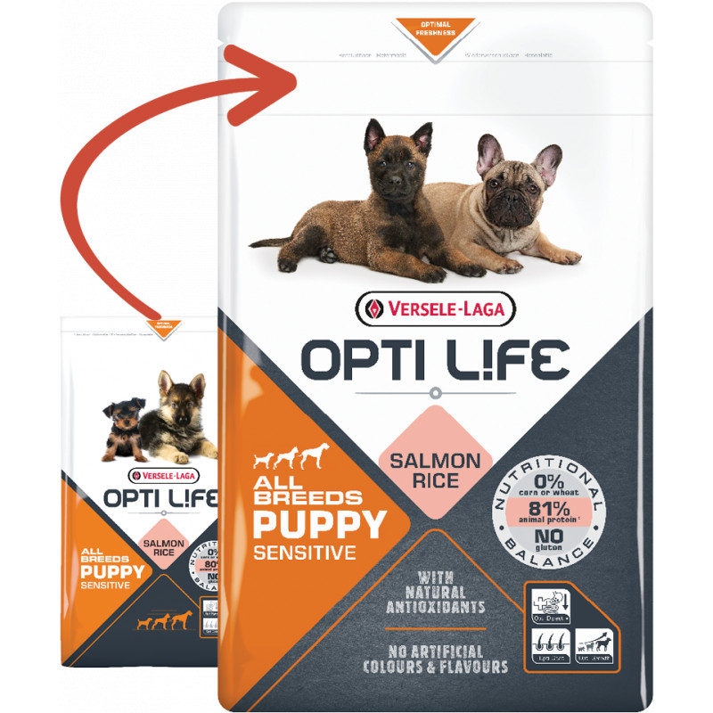 Croquettes OPTI LIFE Puppy Sensitive saumon & riz - 2 TAILLES